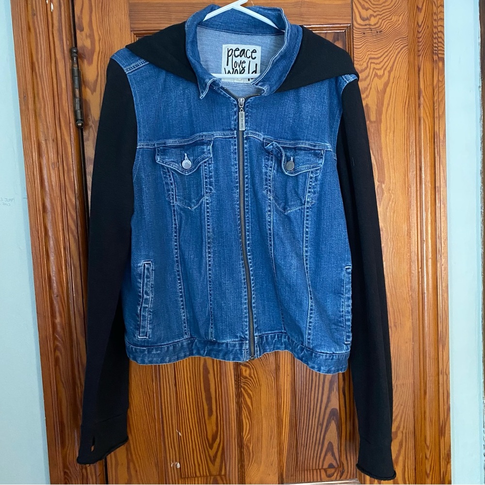 PEACE LOVE WORLD JEAN JACKET WITH HOOD